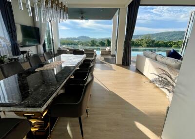 Spacious living and dining area with a view