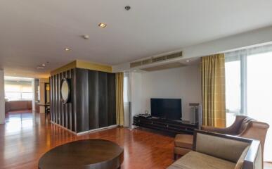 Spacious modern living room with natural light