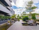 Roof garden with modern landscaping and water features