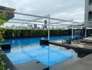 Luxurious rooftop swimming pool with city view and lounging area