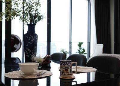 Modern dining room with tableware and decorative items