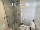 modern bathroom with glass shower and toilet