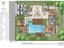 Floor layout of a residential property with 4 bedrooms and 3 parking spaces