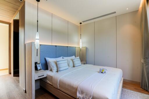 Modern bedroom with cozy lighting and decor