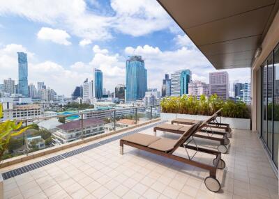 Spacious balcony with city view