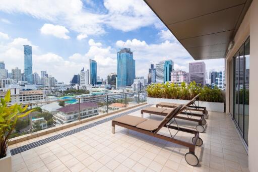 Spacious balcony with city view