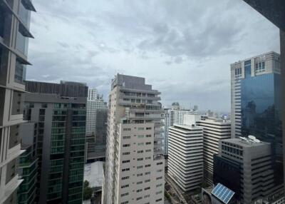 City skyline view with multiple high-rise buildings