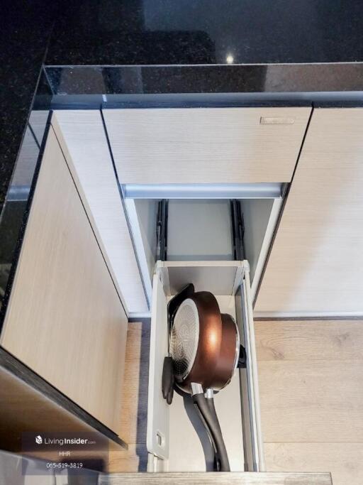 Modern kitchen with pull-out cabinet storage