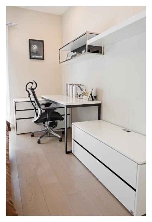 Modern home office with white furniture