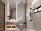 Modern bathroom with shower and vanity