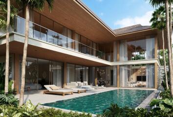 Modern luxury villa with pool and outdoor seating