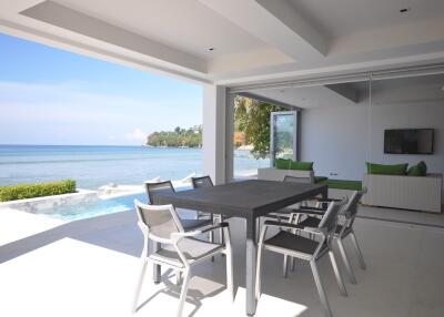 Outdoor dining area with ocean view