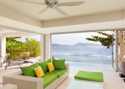 Modern living room with ocean view