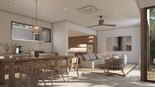 Modern open-concept living and dining area