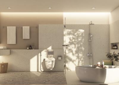 Modern bathroom with bathtub and shower