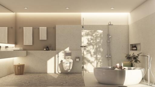 Modern bathroom with bathtub and shower