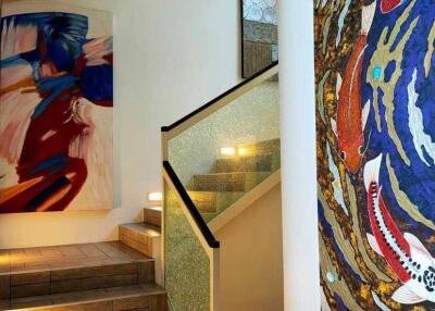 Colorful, art-decorated staircase with unique artwork