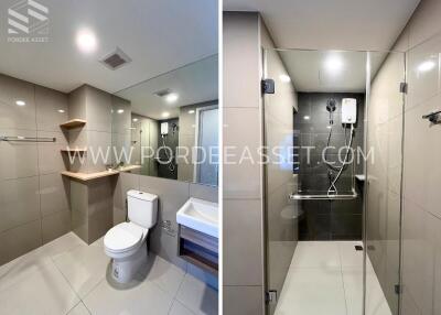 Modern bathroom with shower area and toilet