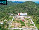 Aerial view of land for sale with marked location