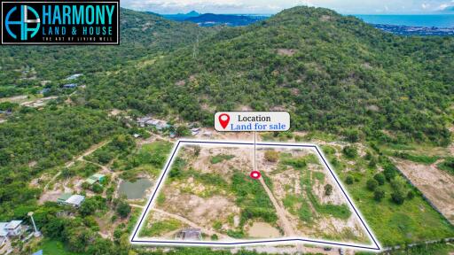 Aerial view of land for sale with marked location