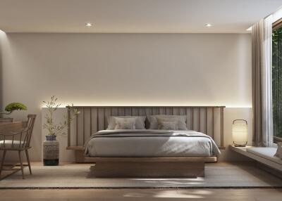 Cozy and modern bedroom with natural lighting