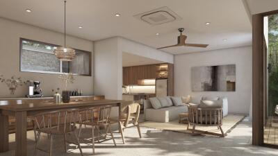 Modern open-concept living space including a dining area and living room