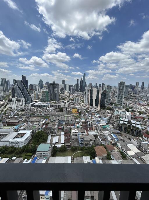 City skyline view with skyscrapers and residential buildings