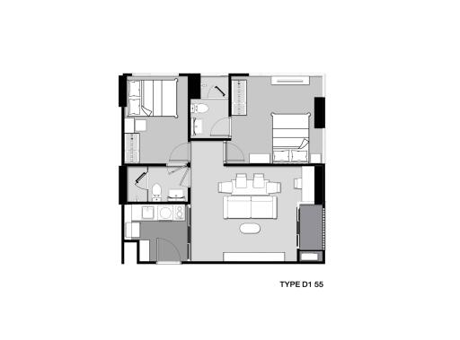 Floor plan of Type D1 55 apartment