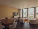 Spacious living room with city view