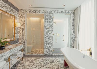 Luxurious bathroom with marble finishes and modern fixtures