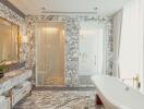 Luxurious bathroom with marble finishes and modern fixtures