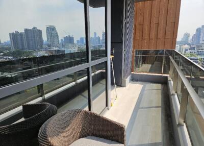 Modern balcony with city view