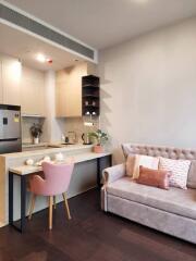 Modern living room with kitchenette