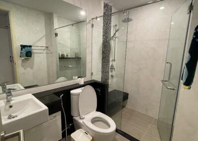 Modern bathroom with glass shower enclosure