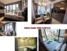 Collage showing multiple rooms including bedroom, kitchen, dining area, living room, and bathroom