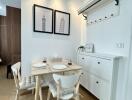 Compact dining area with wooden furniture