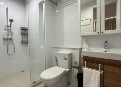 Modern bathroom with glass shower enclosure