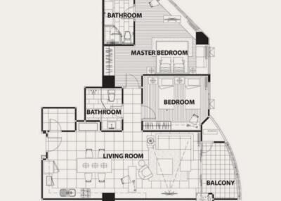 Floor plan of type B, 2 bedrooms unit