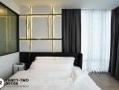 Modern bedroom with stylish lighting and large window