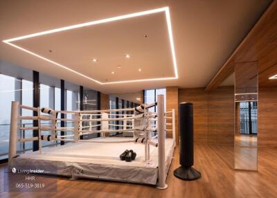 Home gym with boxing ring