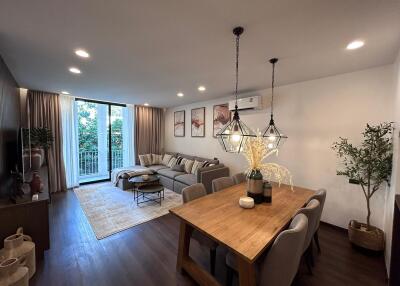 Spacious living room with dining area