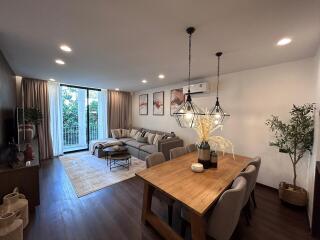 Spacious living room with dining area