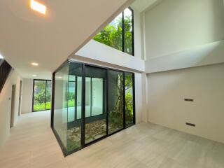 Modern interior with indoor garden and large windows