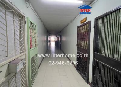 Apartment hallway with secured doors