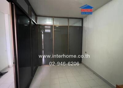 Commercial building interior space with glass partitions