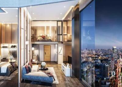 Luxurious high-rise bedroom with city view