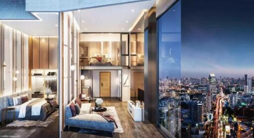 Luxurious high-rise bedroom with city view