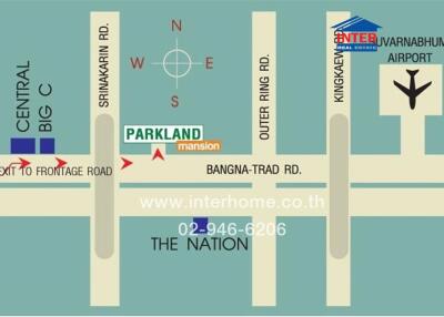 Map illustrating the location of Central Big C and The Nation in relation to main roads and an airport.