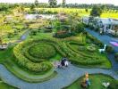 Beautifully landscaped garden with pathways and seating areas