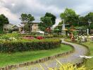 Beautiful outdoor garden area with path and greenery